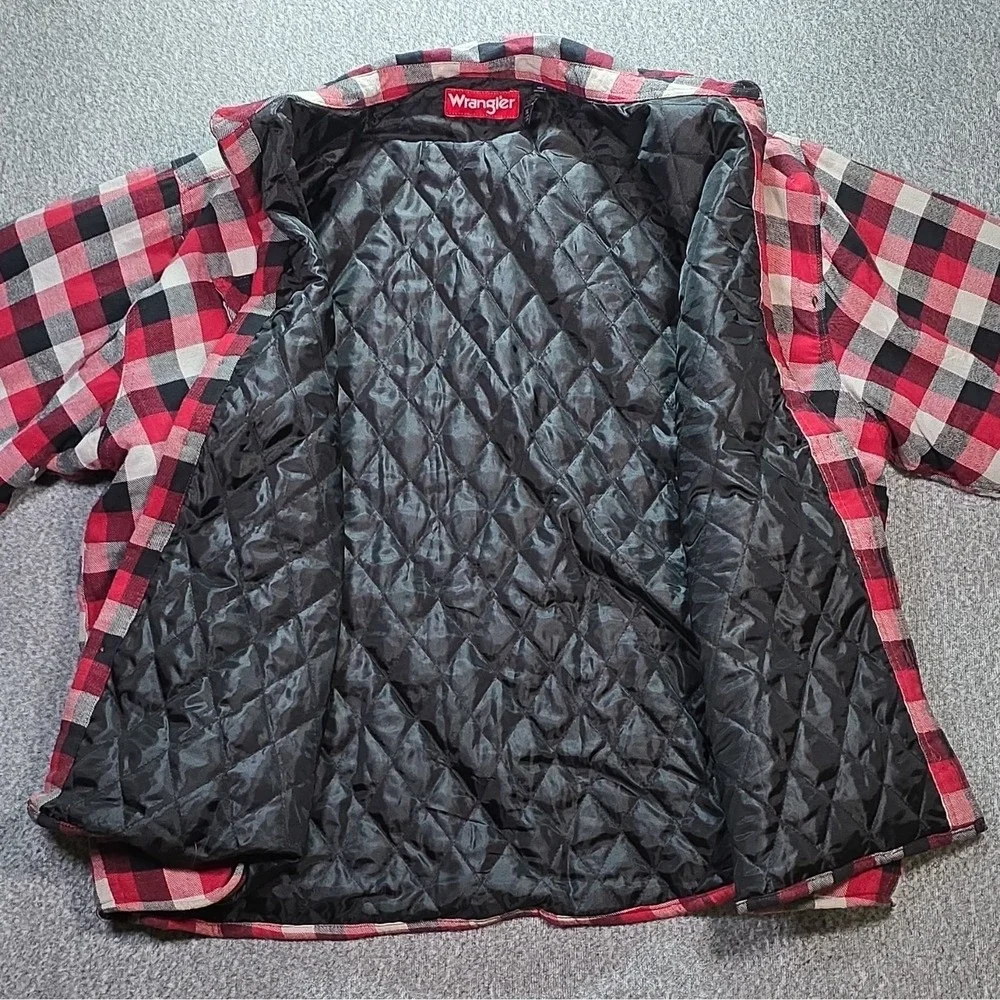 Wrangler Men's 3XL Big & Tall Quilted Lined Plaid Shacket Button Pockets